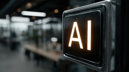 AI Sign: Illuminated AI symbol in a sleek, modern setting, hinting at innovation and the future of technology.