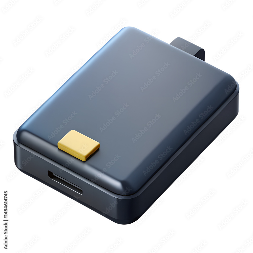 Poster modern dark gray rectangular gadget 3d rendering featuring gold button usb port and small handle rea