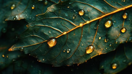 Fototapeta premium Macro leaf water droplets texture