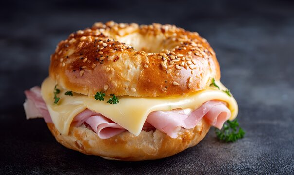 bagle ham cheese,isolated on simple background, Generative AI