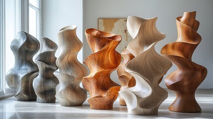 Asymmetrical arrangements of organic forms create a sense of dynamic tension, their unbalanced composition evoking a feeling of movement and change, an artistic exploration of imbalance