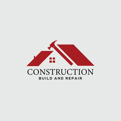Roof and Hammer Construction Logo.
