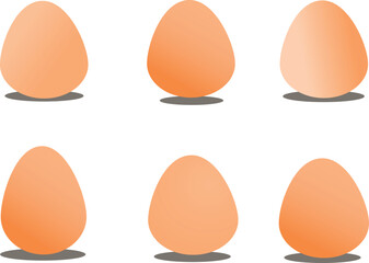 Egg Set,  Vector Icons Set  of six brown eggs with subtle shadows on a white background, perfect for food, breakfast, nutrition, or Easter-themed designs and illustrations.