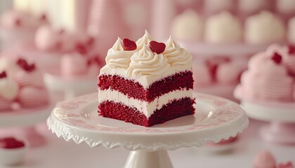 Red velvet cake slice with cream