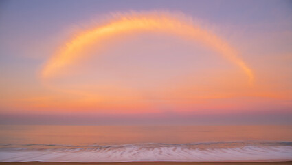 Sunrise Coastal Fogbow Pastel Hues Over Ocean Waves