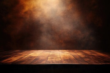 Wooden table with warm, smoky background