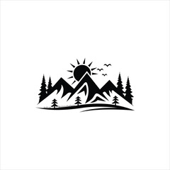 Mountain silhouette. Mountains icon vector.  Rocky mountains icon or logo.