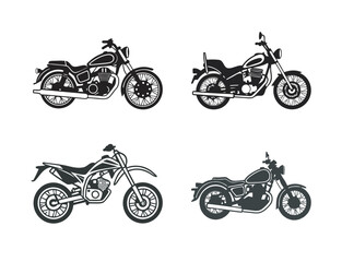 Motorcycle clip art vector and Silhouettes Big Collection Set, Collection of Black Isolated Motorcycles