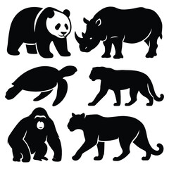 Set of Animal Silhouettes in Black Vector Art Style