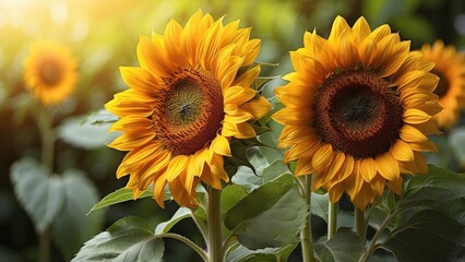 Fototapeta premium Bright Yellow Sunflower in Full Bloom Close-Up