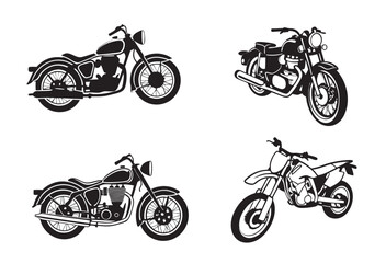 Naklejka premium Motorcycle clip art vector and Silhouettes Big Collection Set, Collection of Black Isolated Motorcycles
