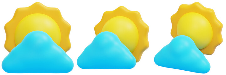 Set of 3D Rendered Sun and Cloud Icons 3d Render Icon Illustration