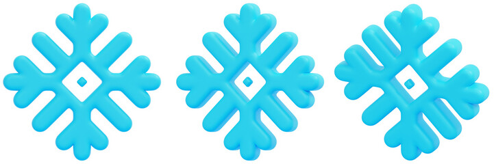 Obraz premium Set of Cyan Blue Snowflakes 3d Render Icon Illustration