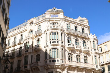 Beautiful historic Art Nouveau facade in the city of Malaga, Andalusia, Spain  