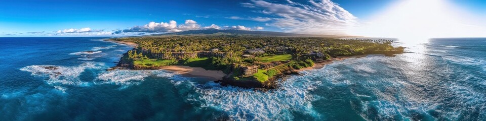Fototapeta premium Tour Tourism: Iconic Aerial View of Hawaiian Coastline from Drone