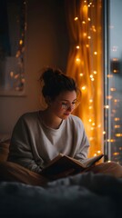 Young Adult Engaged in Journaling by Soft Light, Disconnecting from Technology in a Cozy Setting