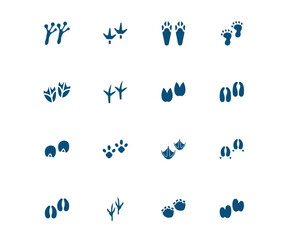 Animals paw prints . Snowy mountain-Footprint icon set . Vector Illustration.