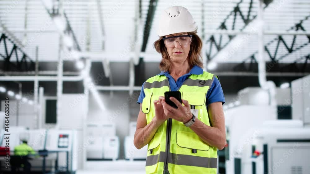 Aufkleber factory worker using phone or smartphone