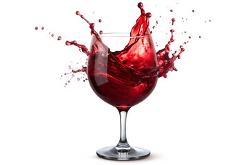 A glass of red wine with a splash isolated on black background creating dynamic movement and visual appeal