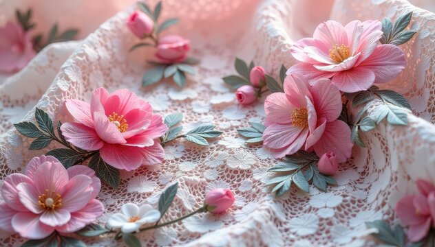 Delicate floral lace fabric, intricate design , fabric, filigree