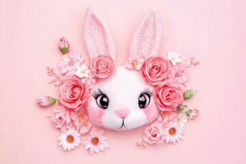 Obraz premium Valentine Birthday. Pink Rose Flowers Composition with Blank Frame. Valentine's Day, Easter, Love Theme