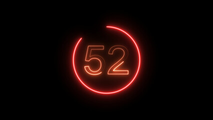 A dynamic circle glowing neon number 52 illustration. on a black background. and creating a stunning video.4k illustration.
