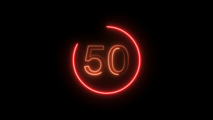 A dynamic circle glowing neon number 50 illustration. on a black background. and creating a stunning video.4k illustration.
