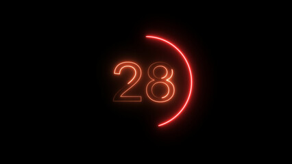 A dynamic circle glowing neon number 28 illustration. on a black background. and creating a stunning video.4k illustration.

