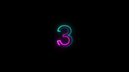 A dynamic glowing neon number 3 illustration. on a black background. and creating a stunning video.4k illustration.
