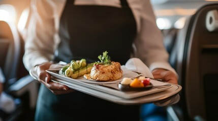 In-Flight Gourmet Meal: Exquisite Dishes Served on a Tray