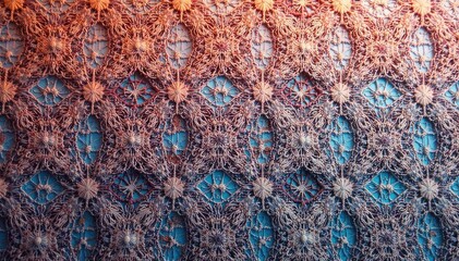 Geometric lace with repeating motifs, crisp lines, pattern, stylish, mesh