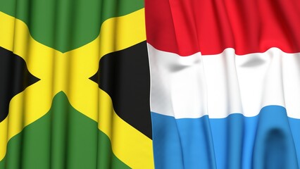 Flags of JAMAICA and LUXEMBOURG with realistic cloth texture
