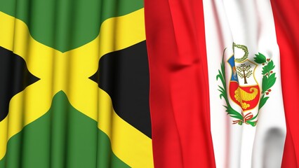 Flags of JAMAICA and Peru with realistic cloth texture