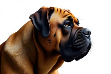 Imposing Mastiff profile, wrinkled face, isolated, dog portrait, purebred, animal