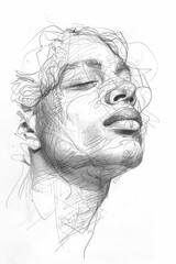 detailed sketch of a human face frontal view