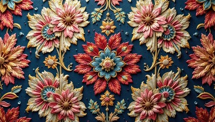Intricate floral damask pattern, woven textile texture, decorative, backgrounds, brocade