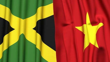 Flags of JAMAICA and VIETNAM with realistic cloth texture