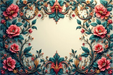 Intricate floral damask, swirling vines & leaves , motif, wallpaper
