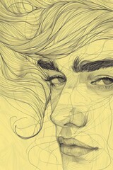 detailed sketch of a human face frontal view