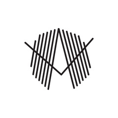 Abstract logo design with radiating lines forming an oval shape and a central point