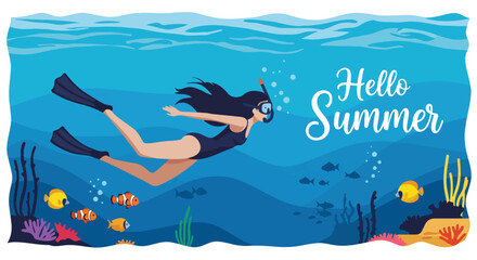 Adobe Illustrator Artwork Summer activity: Flat vector illustration with 