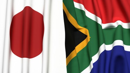 Obraz premium Flags of JAPAN and SOUTH AFRICA with realistic cloth texture