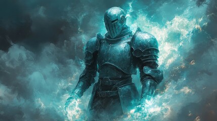 Powerful armored figure radiating energy