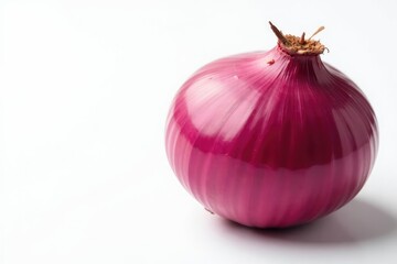 Single red onion, vibrant color, clean white backdrop, organic, food