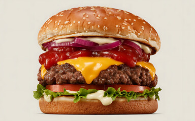 Classic Burger with Cheese Tomato and Lettuce on a Bun Delicious Fast Food Treat