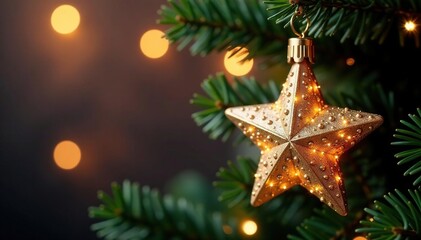 Sparkling star-shaped Christmas tree ornament, festive holiday decoration , fairytale, magical, star ornament