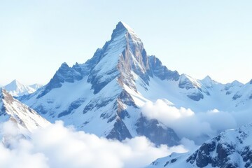 Fototapeta premium Snow-covered mountain peak against bright white sky, photography, altitude, winter
