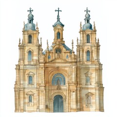 Fototapeta premium Cathedral of Santiago de Compostela. Cathedral of Santiago de Compostela hand drawn watercolor illustration