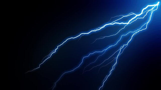 Abstract blue realistic line light beam lightning vfx effect for overlay on black background.