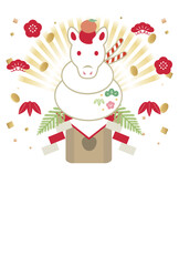 年賀2026　年賀状2026　午年　馬　午　うまどし　鏡餅　正月　干支　かわいい　はがきテンプレート